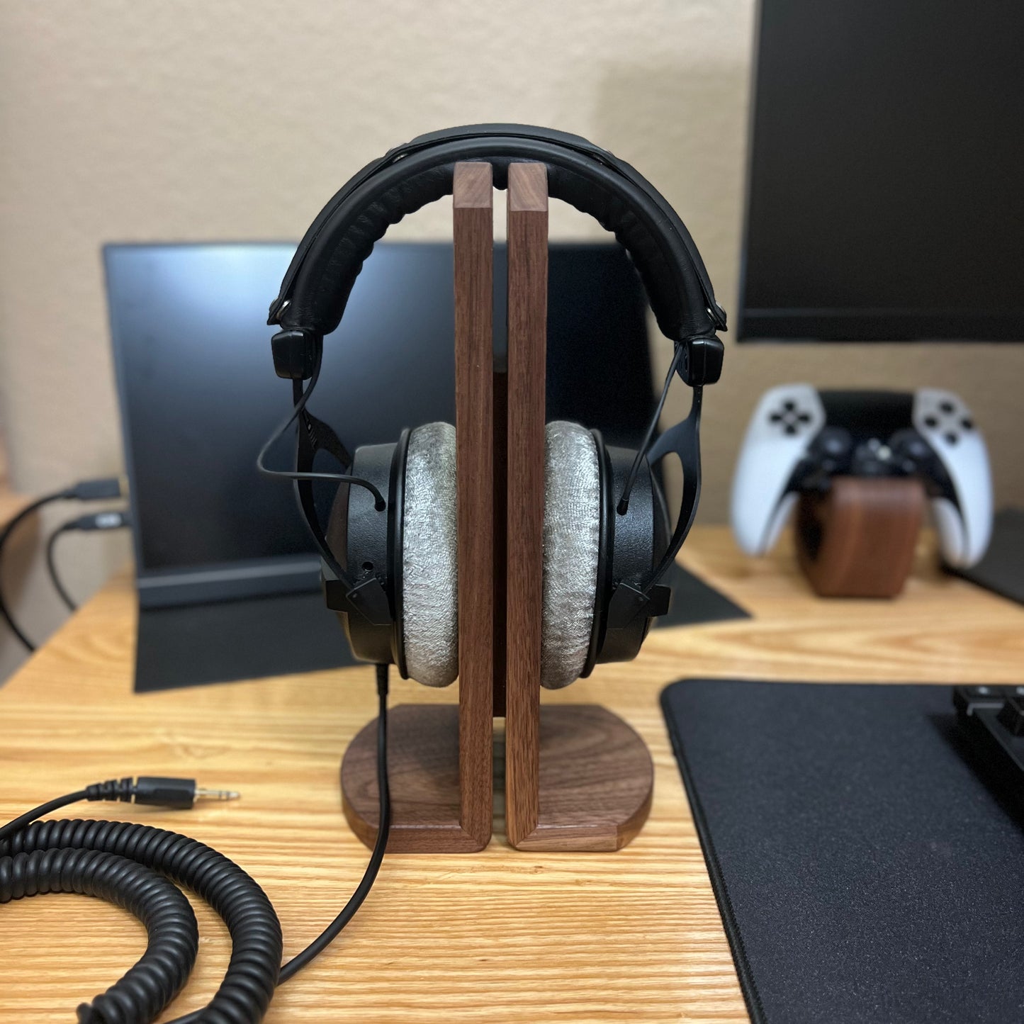 Handcrafted walnut Headset Stand, eco friendly