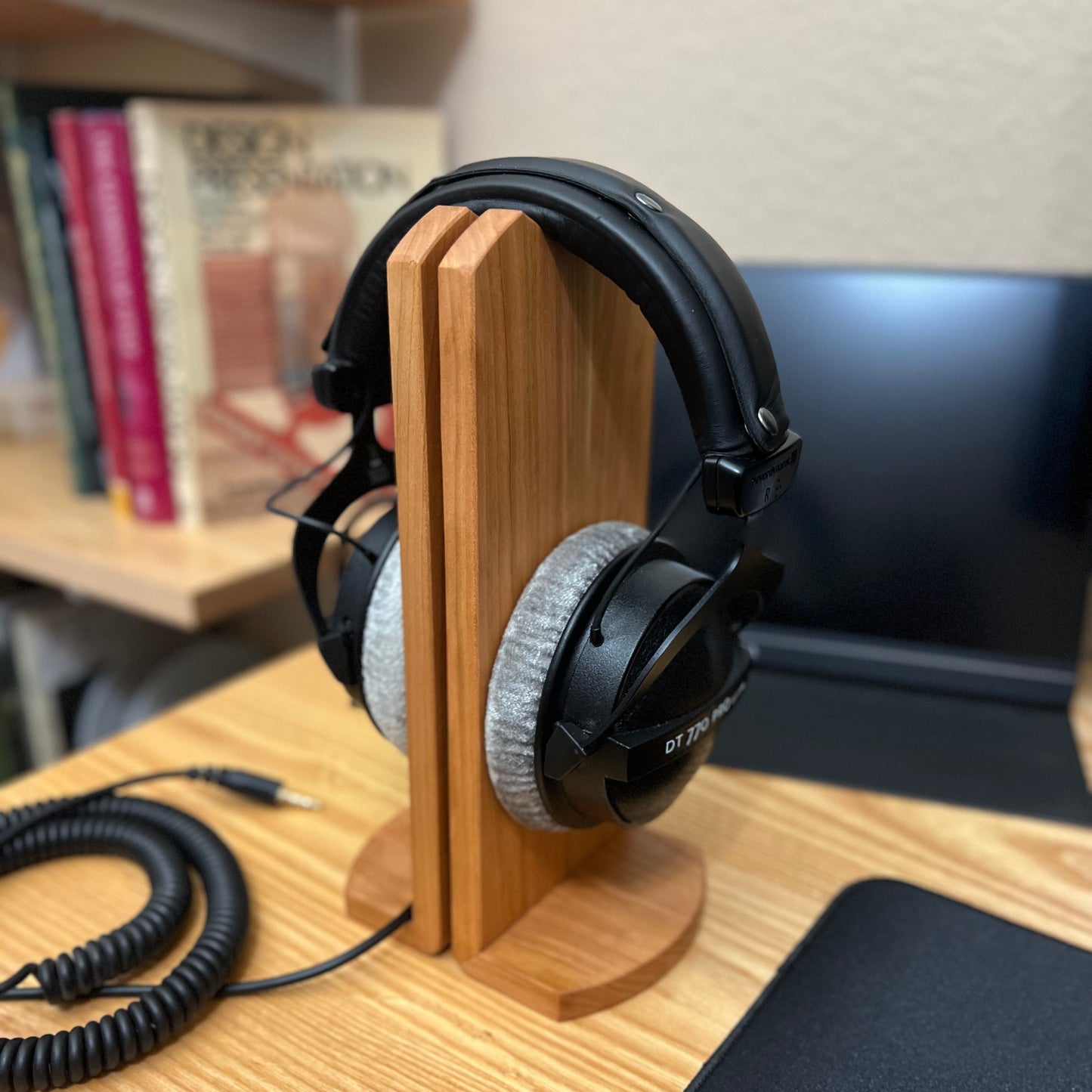 Handcrafted cherry Headset Stand, eco friendly