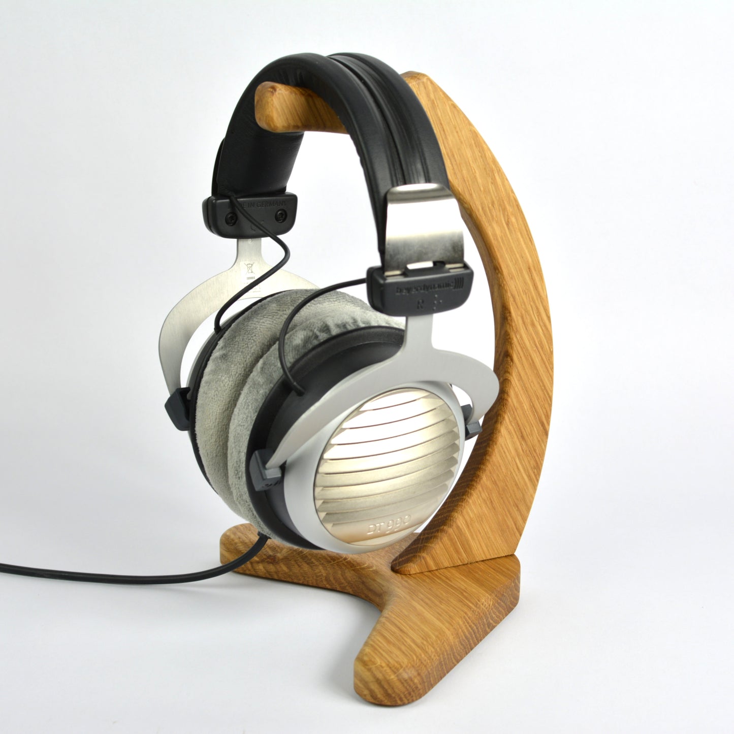 White Oak headset hanger stand on white background