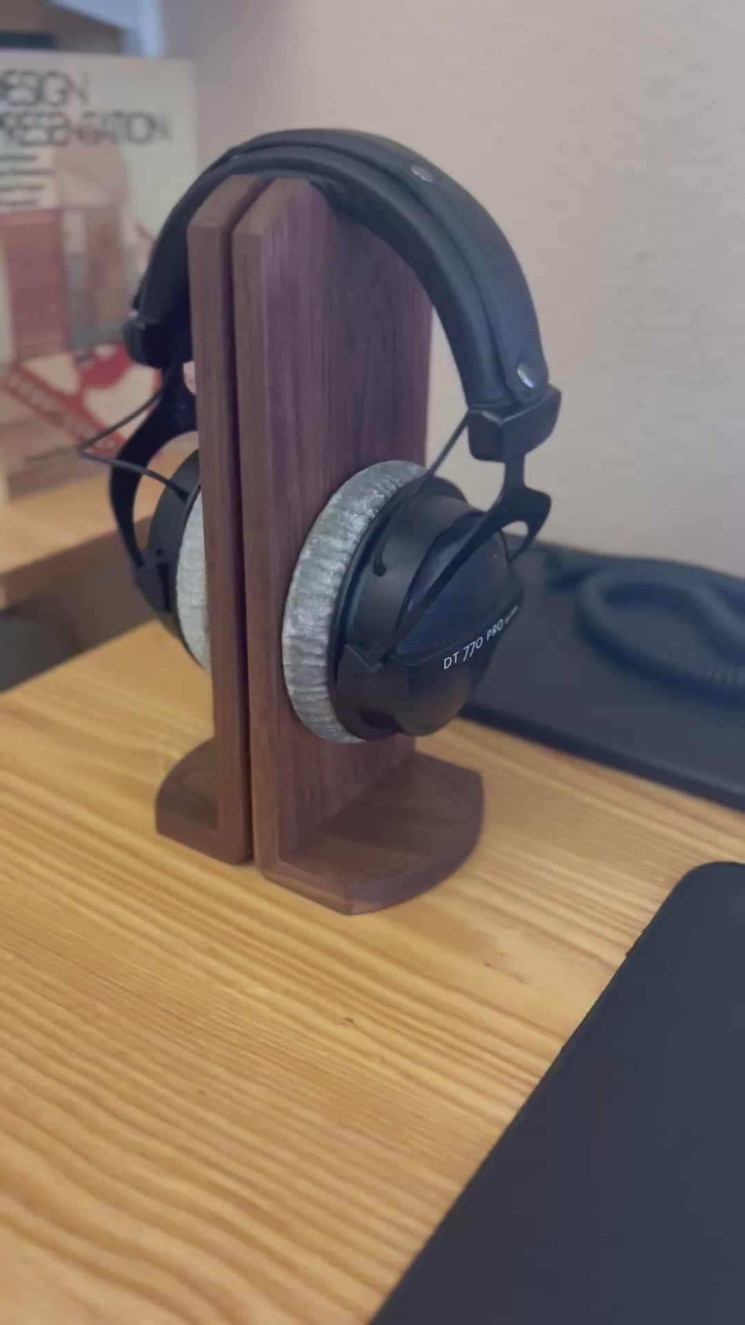 Handcrafted walnut Headset Stand, eco friendly