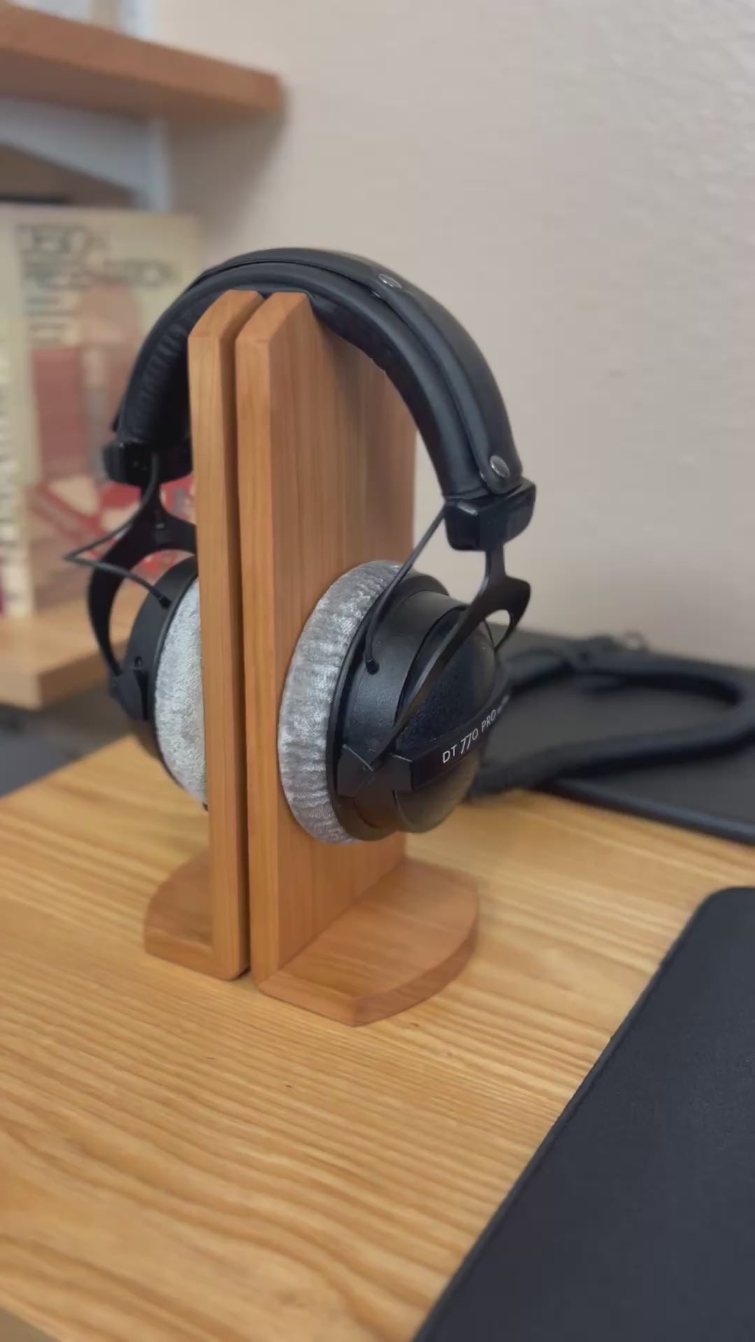 Handcrafted cherry Headset Stand, eco friendly